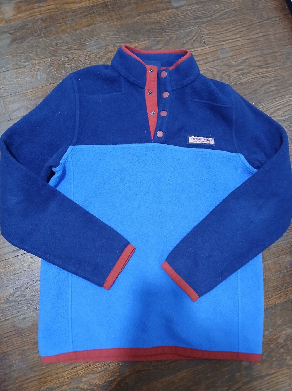 Vineyard Vines Navy and Bright Blue Fleece Pullover with Red Trim